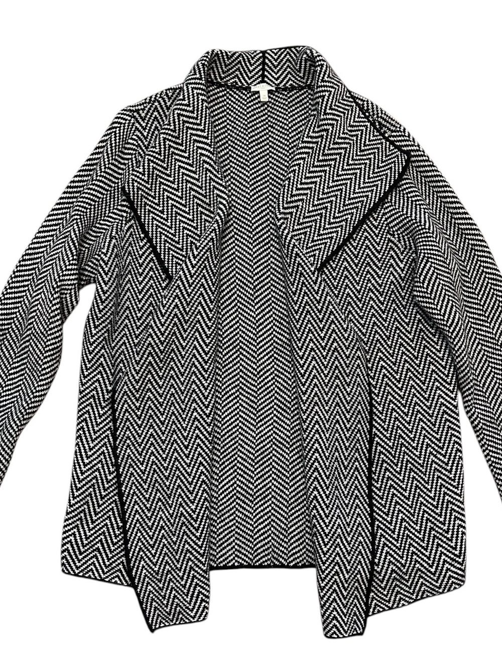 Talbots Women's Black & White Herringbone Open Front Coatigan - Picture 8 of 9